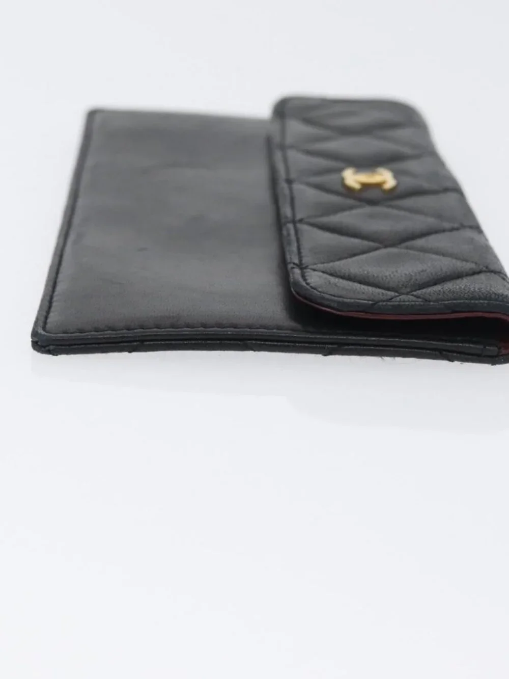 CHANEL Pouch Lamb Skin Black Gold CC Auth BA10701